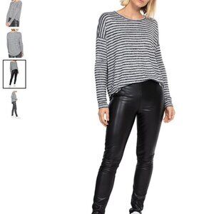 Rag & Bone Womens Long Sleeve Knit Striped Shirt Oversized Black Grey XL Round